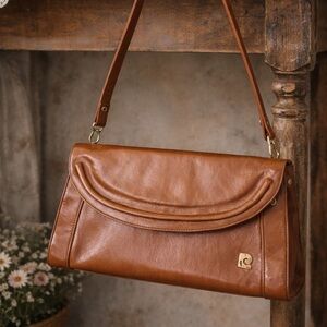 Vintage 1970s Pierre Cardin Paris Brown Leather Handbag / Shoulder Bag